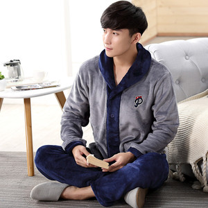 Pijamas de franela coral para <span class=keywords><strong>hombre</strong></span>, ropa para el hogar de manga larga extra gruesa de cachemira para Otoño e Invierno - Product Image 4