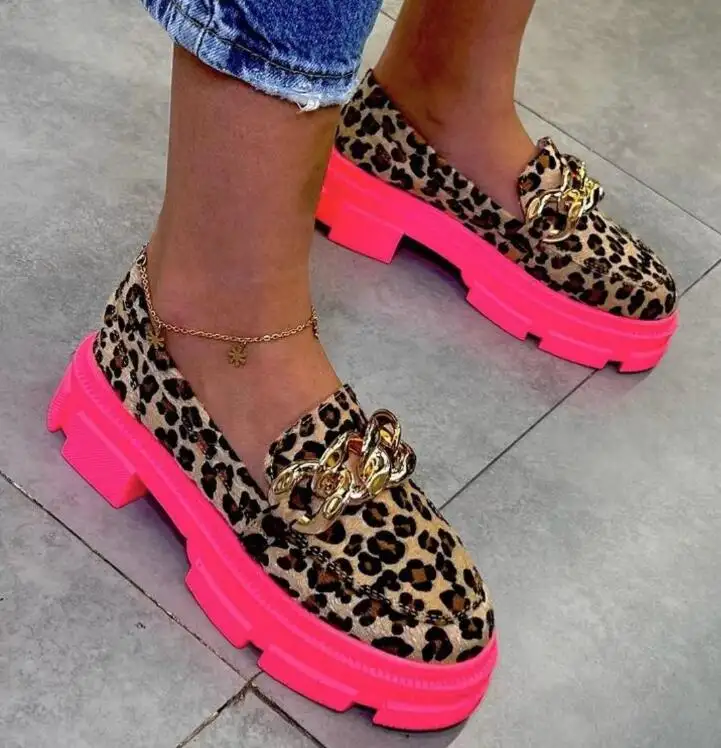 Cor-blocking plataforma das mulheres sapatos de leopardo impressão plana sapatos Deslizar Sobre Calçados plataforma leopardo Sapatos das senhoras Sapatilhas