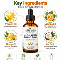 Complément Alimentaire Liquide de Vitamine D3 5000 UI avec K2 120 mg et Huile MCT Oméga-3 Marque Blanche