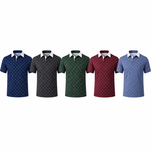 Custom <b>Navy</b> Plaid Golf Polo Shirt Mens Check Print Performance Moisture Wicking Stretch OEM ODM Private Label Manufacturer - Product Image 2