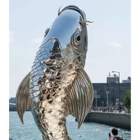 Sculpture de poisson Koi en métal pour décoration de parc extérieur, sculpture de poisson miroir en acier inoxydable poli, artisanat métallique extérieur