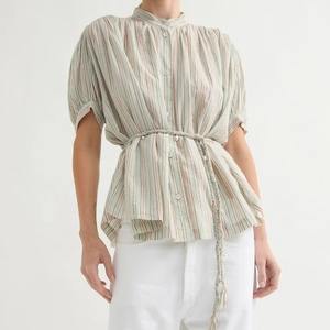 Camisa de Mujer Personalizada, Estilo Vintage, Cuello Camisero con Botones, Corte Holgado, Mangas Largas, Transpirable, Diseño Sostenible de Inspiración Francesa - Product Image 1