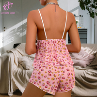 Ensemble de pyjama d'été Loveda pour femme, imprimé floral, avec haut à bretelles en dentelle sexy et short