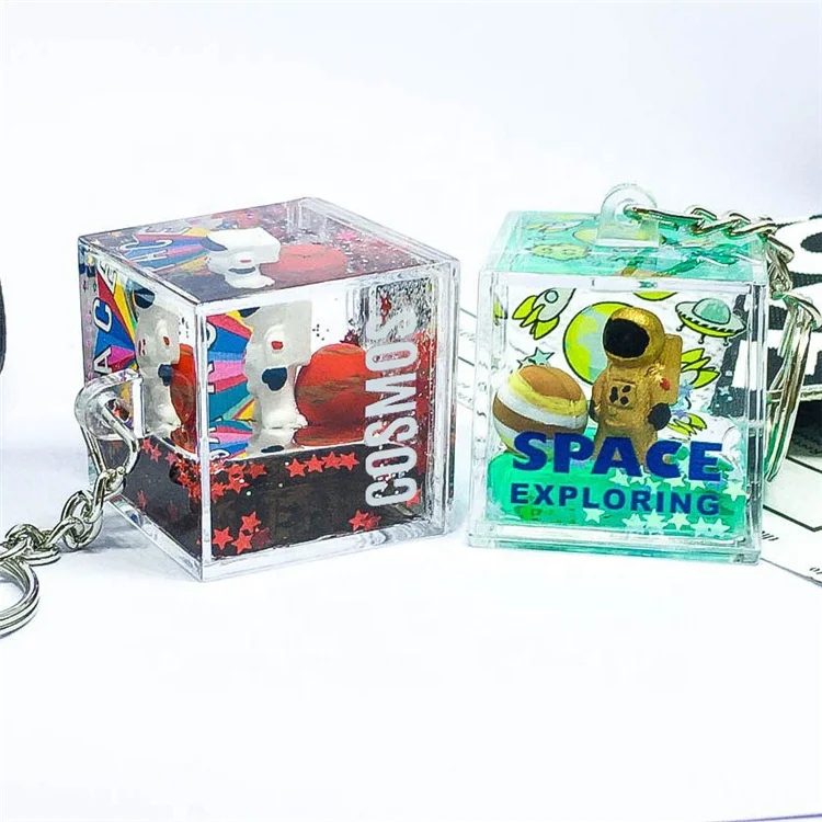 Хит продаж, подарки НАСА, креативный квадратный акриловый астронавт, брелок с подвеской в виде зыбучего песка, декоративный брелок для ключей в виде астронавта