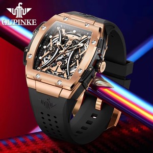 For 3215 Tonneau <b>Automatic</b> Mechanical Men's Wrist Watch High-end Luxury Hollow <b>Chronograph</b> 50m Waterproof Silicone Pointer - Product Image 3