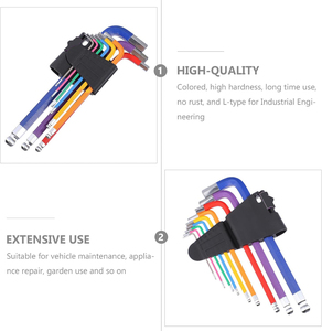 Juego de Llaves Hexagonales en Forma de L de 9 Piezas, con Código de Color, Duraderas, con Punta de Bola Métrica, para Reparaciones del Hogar, Bicicletas y Motocicletas -001 - Product Image 4