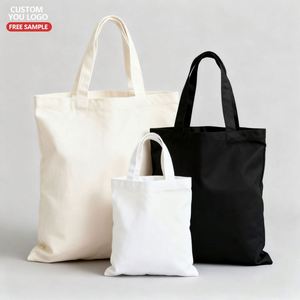 Custom Eco-Friendly Recycled <b>Canvas</b> Cotton Tote Shopping Bags with Pocket for Women - Product Image 2