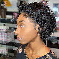 Perruque Courte Bouclée Pixie en Cheveux Humains Brésiliens en Gros, Coupe Pixie avec Dentelle Frontale 13*4, Densité 180, Perruques Pixie en Cheveux Humains