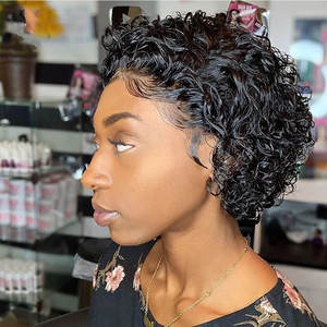 Bán Sỉ Tóc Thật Brazil Tóc Thật Ngắn Xoăn Pixie Tóc Giả 13*4 Ren Phía Trước Pixie Cắt Tóc Thật 180 Mật Độ Tóc Người Tóc Giả Cắt Pixie - Product Image 5