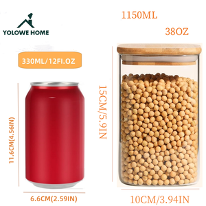 Yolowe homemodern กล่องแก้วใส่ของทรงสี่เหลี่ยมขนาด1150มล. มีฝาปิดทำจากไม้ไผ่โลโก้ห้องครัวตู้กับข้าวที่เก็บอาหารสำหรับงานปาร์ตี้น้ำผึ้ง - Product Image 2