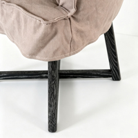 Fauteuil de salle à manger moderne en lin beige rembourré avec pieds en bois massif pour la maison, l'hôtel, la restauration