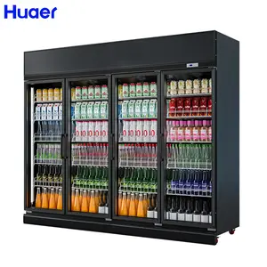 Refrigerador de bebidas para supermercado, refrigerador de 4 puertas con pantalla comercial