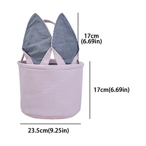 <strong>Easter</strong> <strong>Basket</strong> Blank Embroidery Stripe Seersucker <strong>Easter</strong> <strong>Baskets</strong> Rabbit Bunny Ear Bags <strong>Egg</strong> <strong>Hunt</strong> <strong>Easter</strong> <strong>Basket</strong> for Kids - Product Image 4