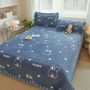 Ropa de <span class=keywords><strong>Cama</strong></span> con Estampado de Dibujos Animados, Sábana de Algodón Acolchada de Terciopelo de Leche Grueso, Tamaños King, Cubrecamas Antideslizantes con Borde de Encaje para el Hogar - Product Image 6