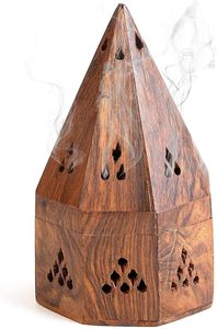 Quemador cónico de carbón <span class=keywords><strong>Temple</strong></span>-Cónico superior, caja de incienso de madera hecha a mano en forma de templo - Product Image 5