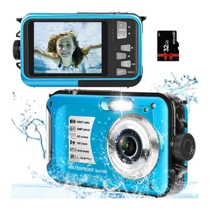 디지털 카메라 32GB 카드 방수 카메라 10FT 30MP 1080P FHD 비디오 어린이를위한 소형 휴대용 카메라