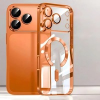 Coque de protection magnétique électroplaquée transparente en plastique souple avec film de protection d'objectif intégré pour iPhone 17 16 15 14 13 12 Pro Max