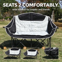Chaise de camping double pliable légère, surdimensionnée pour 2 personnes, portable, pour la pêche en plein air, avec porte-gobelet, en tissu Oxford