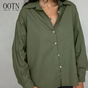 OOTN 2024 Classic Retro Fashion Cotton Linen Solid Colour Lapel Long Sleeve Loose Women's Blouse Spring Simple Shirt
