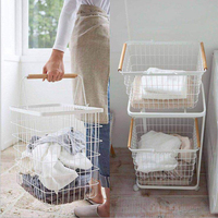 En gros Salle De Bain 2 niveaux Blanc Chariot de Blanchisserie En Métal avec Paniers Amovibles