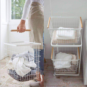 En gros Salle De Bain 2 niveaux Blanc <span class=keywords><strong>Chariot</strong></span> de Blanchisserie En Métal avec Paniers Amovibles - Product Image 2