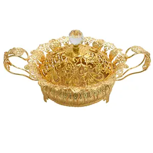 Home wedding decorative gold metal round food fruit serving basket container