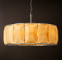 Lustre rond moderne en laiton avec abat-jour en alabâtre naturel, luminaire suspendu de luxe moderne pour salle à manger, villa, maison
