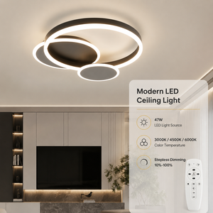 Plafonnier LED Moderne Dimmable Noir Anneau Acrylique Fer Haute Luminosité CRI Pour Salon Chambre 47W 3 Températures de Couleur Télécommande - Product Image 2
