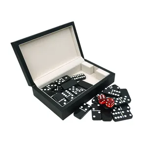 KAILE ซีรีส์ระดับไฮเอนด์เคลือบหนัง PU กล่องของขวัญชุดเกมโดมิโน 6 คู่สีดํา 5010 ชุดโดมิโนพร้อมเล็บ
