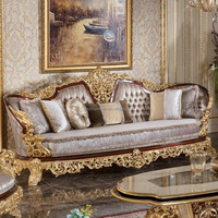 Barockes Königliches Luxus-Sofa-Set im Europäischen Stil mit Blattgold-Verzierung, Handgeschnitztem Massivholzrahmen und Gestepptem Stoffbezug für das Wohnzimmer