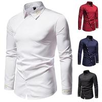 Nouvelle chemise à manches longues asymétrique brodée de style européen pour hommes