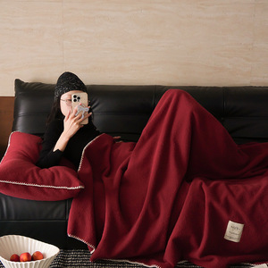 Bionic Wool <b>Blanket</b> 180cm x 200-220cm Solid Color Luxury Fall Bedding Rectangle Claret - Product Image 4