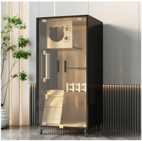 Villa intérieure pour chat extra-large en bois, cage pour chat avec roues verrouillables, verre trempé, meuble multi-niveaux pour grands chats