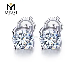 Messi Gems-pendientes de oro blanco de 18k para mujer, con tornillo en la parte trasera, 1ct, D, VS2, Diamante cultivado en laboratorio