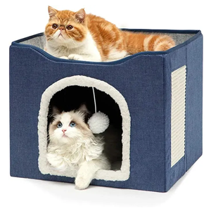 Lits pliables pour chats, grotte pour l'intérieur avec coussin à gratter, grande maison pour chats, intérieur avec trou, grotte pour chats, lit, maison à gratter, Hidewawy - Product Image 1