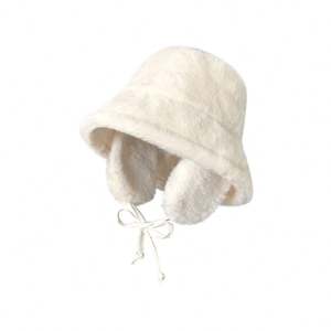 Furry Fur Cute Soft Bucket <b>Hats</b> Winter Warm Fluffy <b>Sherpa</b> Funny White Black Fisherman Plush <b>Hat</b> - Product Image 2