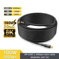 Cable USB 3.2 de 5 Metros, Tipo C a Tipo C, 20Gbps, 8K/60Hz, PD100W, 20V, para PC, Laptop, iPhone 15 Pro Max, MacBook