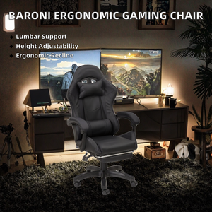 Chaise de jeu ergonomique inclinable et réglable en hauteur Baroni Home avec support lombaire, dossier rembourré et repose-pieds extensible - Product Image 2