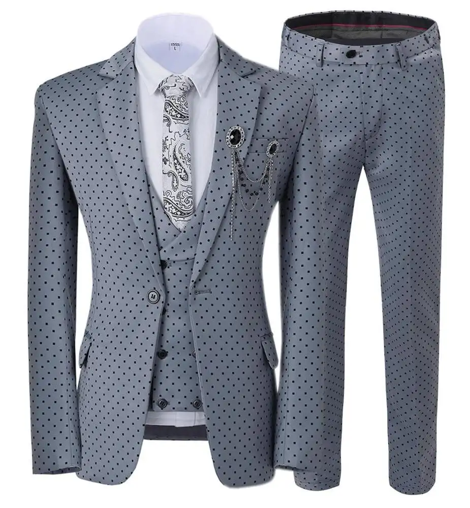 Slim Fit סיר אחד-כפתור-סקיני חליפות לגברים khadar mens חליפת (בלייזר + אפוד + מכנסיים)