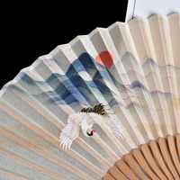 Fatingna Antique 6 pouces femmes bambou pliant Hanfu ventilateur été Portable grue Xiangyun motif peint à la main en vert foncé