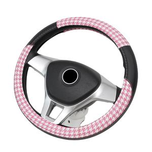 Funda para Volante con Diseño de Pata de Gallo Rosa, Universal, Transpirable, de Cuero PU, Protector de Volante, Venta al Por Mayor de Fábrica, OEM/ODM - Product Image 3