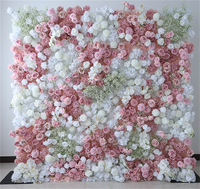 NIKA Panneau de fond de scène en tissu dégradé avec support enroulable, motif floral rose, mur de fleurs artificielles en soie pour décoration de mariage