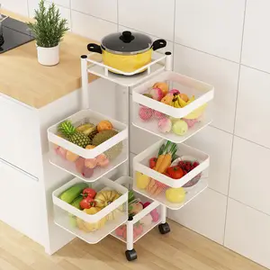keuken kasten 4layer Suppliers-Draaibare Multi-Layer Keuken Opbergrek Voor Groente En Fruit Mand Rek Winkelwagen Opbergkast