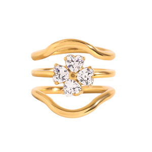 Light Luxury 18K Gold Plated <b>Diamond</b>-set Stainless Steel <b>Ring</b> Set EU/US Cross-border - Product Image 2