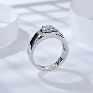 Delicacy Fashion Jewelry Custom S925 Sterling Silver D Color 1Ct Mossianite Natural Diamond Wedding Ring For Men