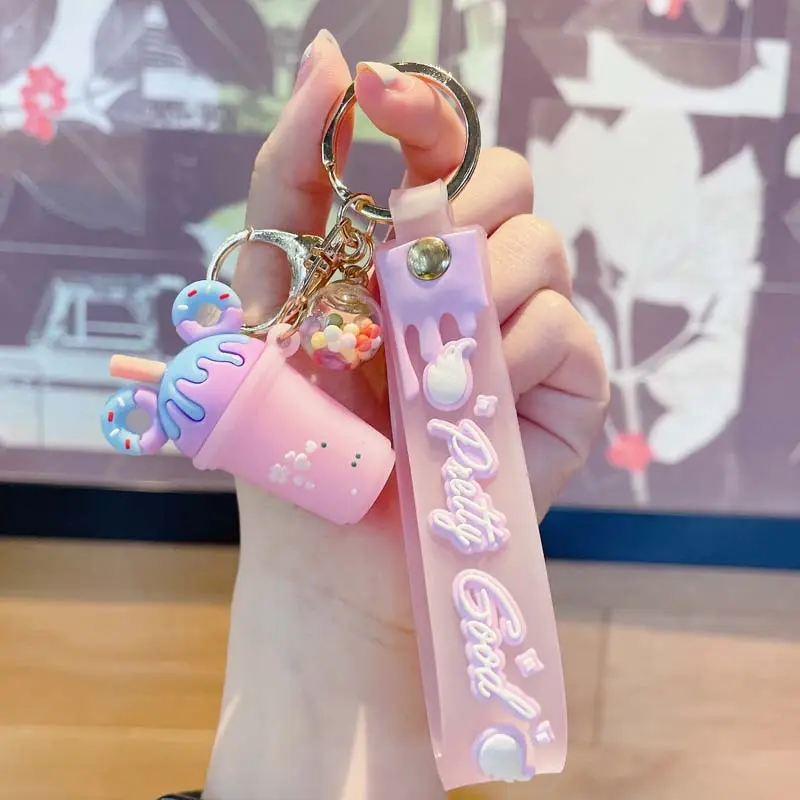 Boba Milk Tea Keychain Promotional Kids Girls Gifts Creative Cartoon Cute Charm Ice Cream Keychain