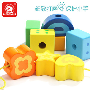 Bloques de construcción de madera con cuentas Teboer para niños de 2 a 4 años, rompecabezas educativo de enhebrado con números y formas - Product Image 5