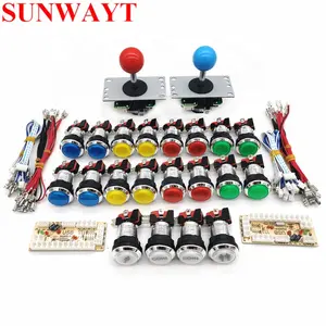 Kit Suku Cadang Game Arkade DIY USB Delay Tanpa Kabel Ke PC + 8Way Sanwa Joystick + Kit Tombol Tekan Bercahaya Krom untuk Game Mame