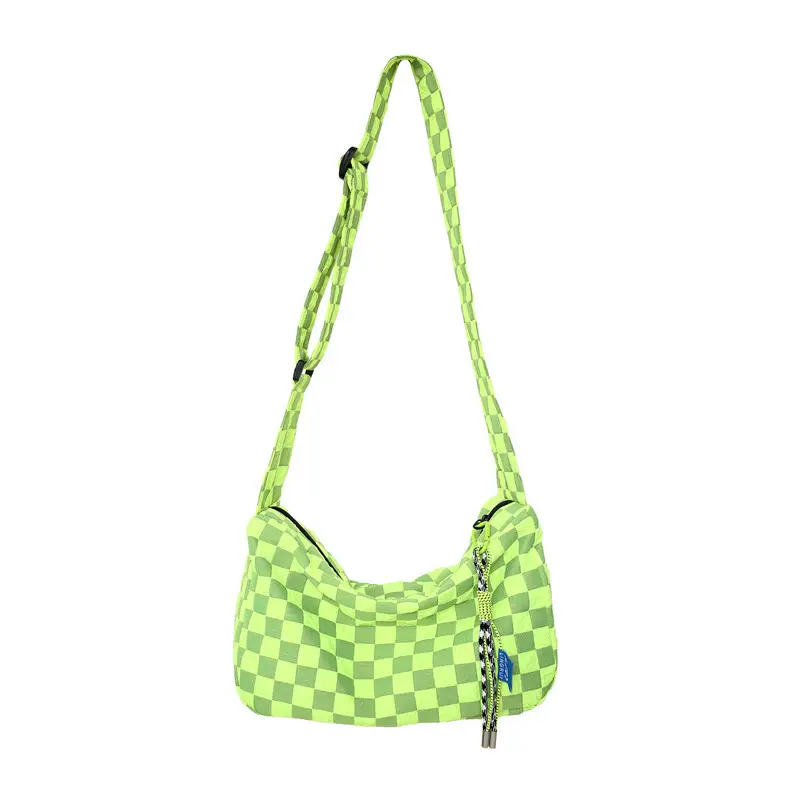 Fluorescent Green Checkerboard Travel Waterproof Sac Bolsa Women Unisex Sports Nylon Custom Gym Chambray Crossbody Messenger Bag