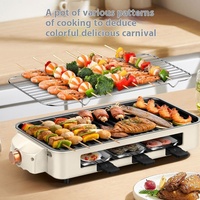 Machine à barbecue électrique multifonctionnelle pour intérieur/extérieur Prise américaine Plaque de gril antiadhésive en PTFE Gril électrique sans fumée sans fumée